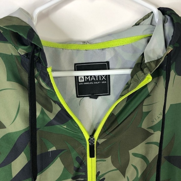 Matix Palm camouflage polyester zip hooded windbreaker jacket green S - Picture 6 of 10